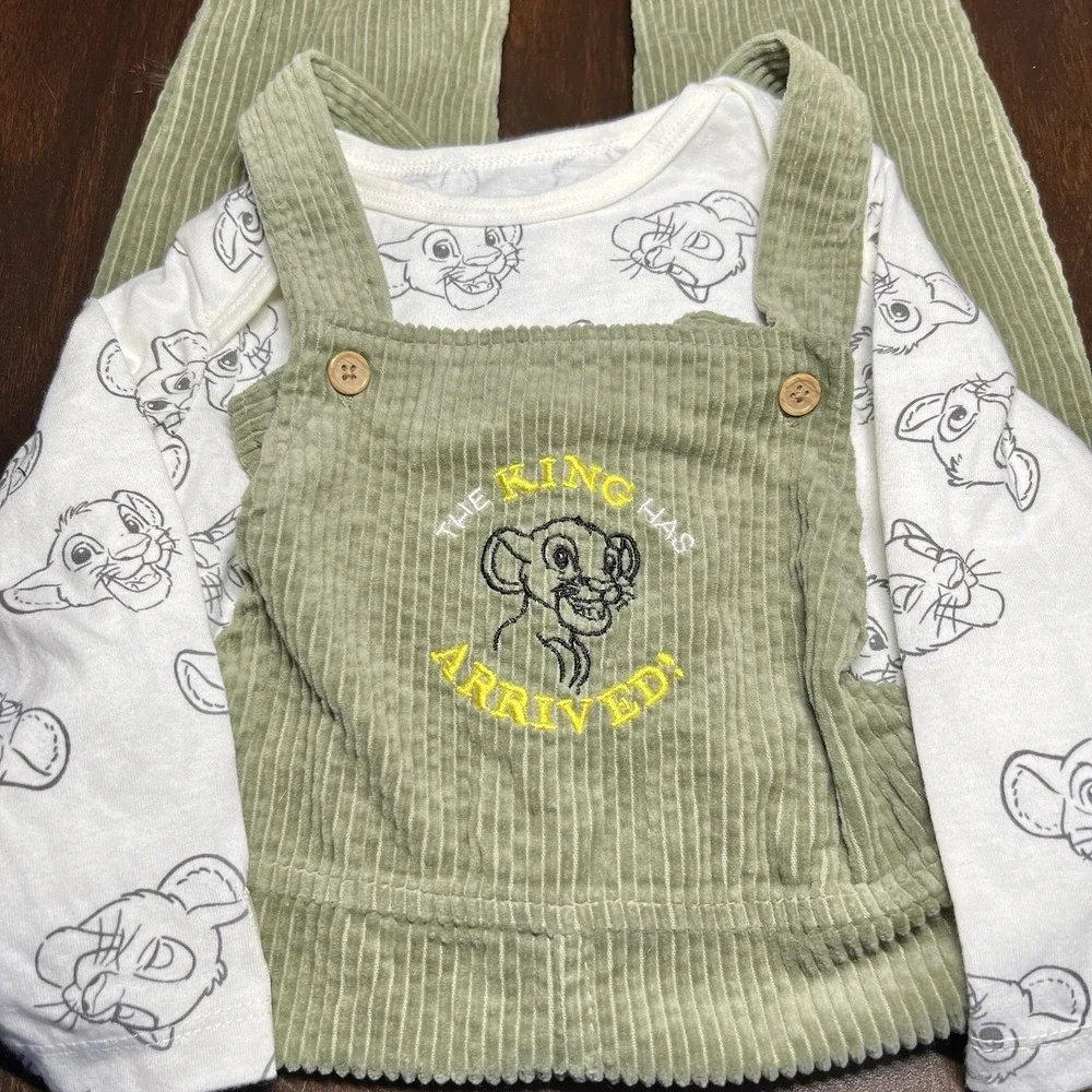 Disney Baby Lion King Simba Corduroy Overalls 2pc Set‎ Green 24M Toddler EUC!!